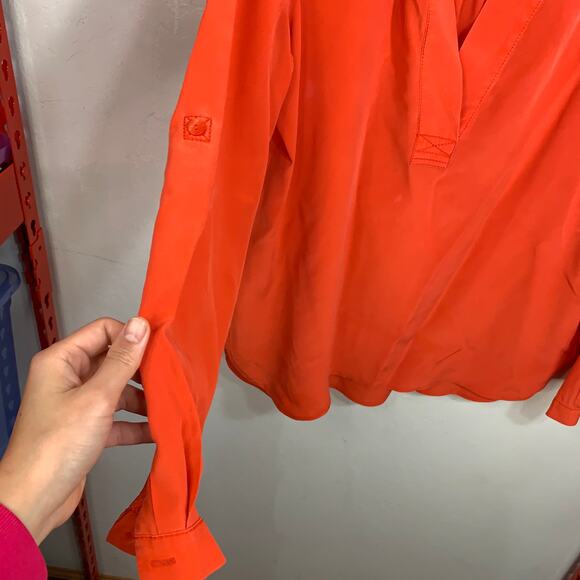 Diane von Furstenberg Orange Silk Long Sleeve Shirt Size 10 - Picture 8 of 12